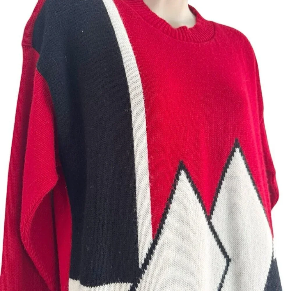 Vintage 90s Modiano Womans Sz M Red Black Colorblock Mock Neck Pullover Sweater - Picture 3 of 7